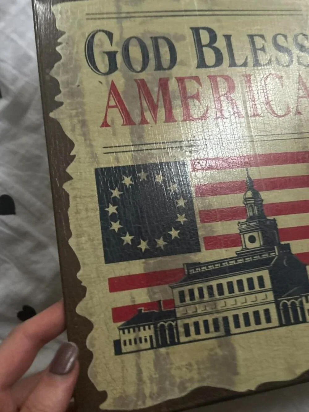 Hanging God Bless America Metal Sign